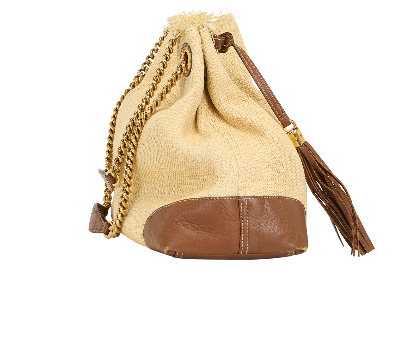 Soho Chain Shoulder Bag, &pound;750, Handbags, Beige/Brown, Leather/Straw, Side view